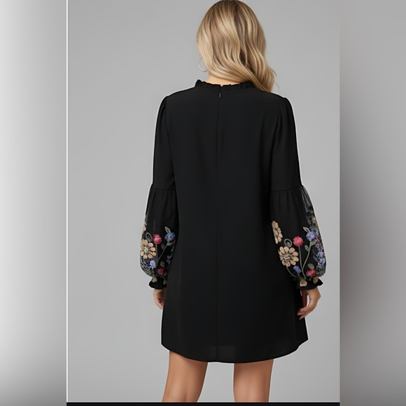 Boho Floral Embroidered Lantern Sleeve Dress - Picture 4 of 10